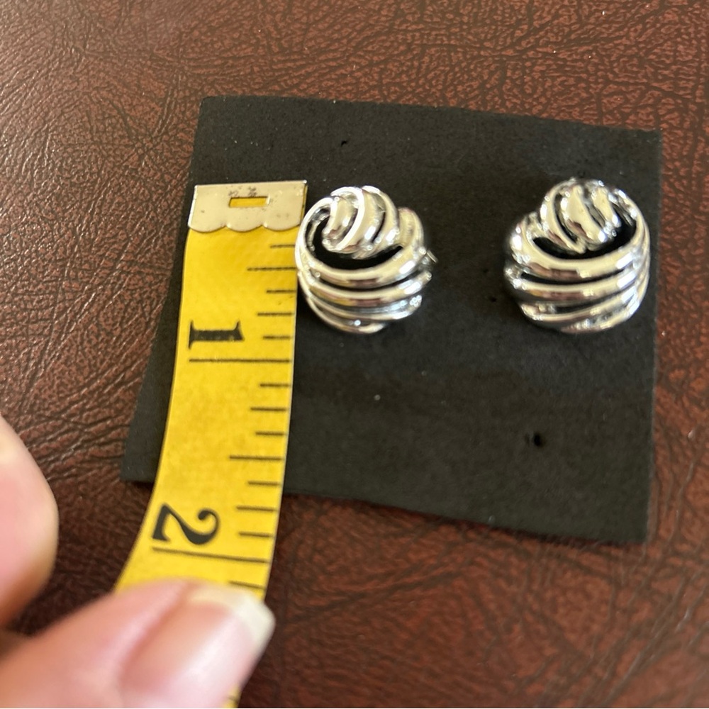 Polished Silver Knot Stud Earrings - Women Jewelry - Picture 2 of 5